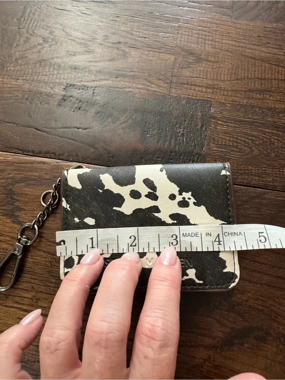 Steve Madden Brown & White Cow Print Card Holder Keychain